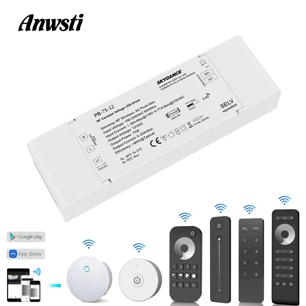 LED Driver Dimmable DC 12V 24V 75W Wireless 2.4G RF Remote Control Push Dimmer Constant Voltage Light 12 Volt LED Dimming Driver
LED Driver Dimmable DC 12V 24V 75W Wireless 2.4G RF Remote Control Push Dimmer Constant Voltage Light 12 Volt LED Dimming Driver