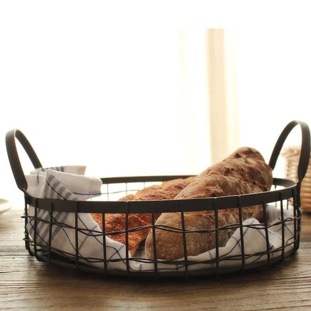 Round Black Wire Bread Basket Storage Hamper Pie, Loaf, Toast, Cake Tray Round Black Wire Bread Basket Storage Hamper Pie, Loaf, Toast, Cake Tray