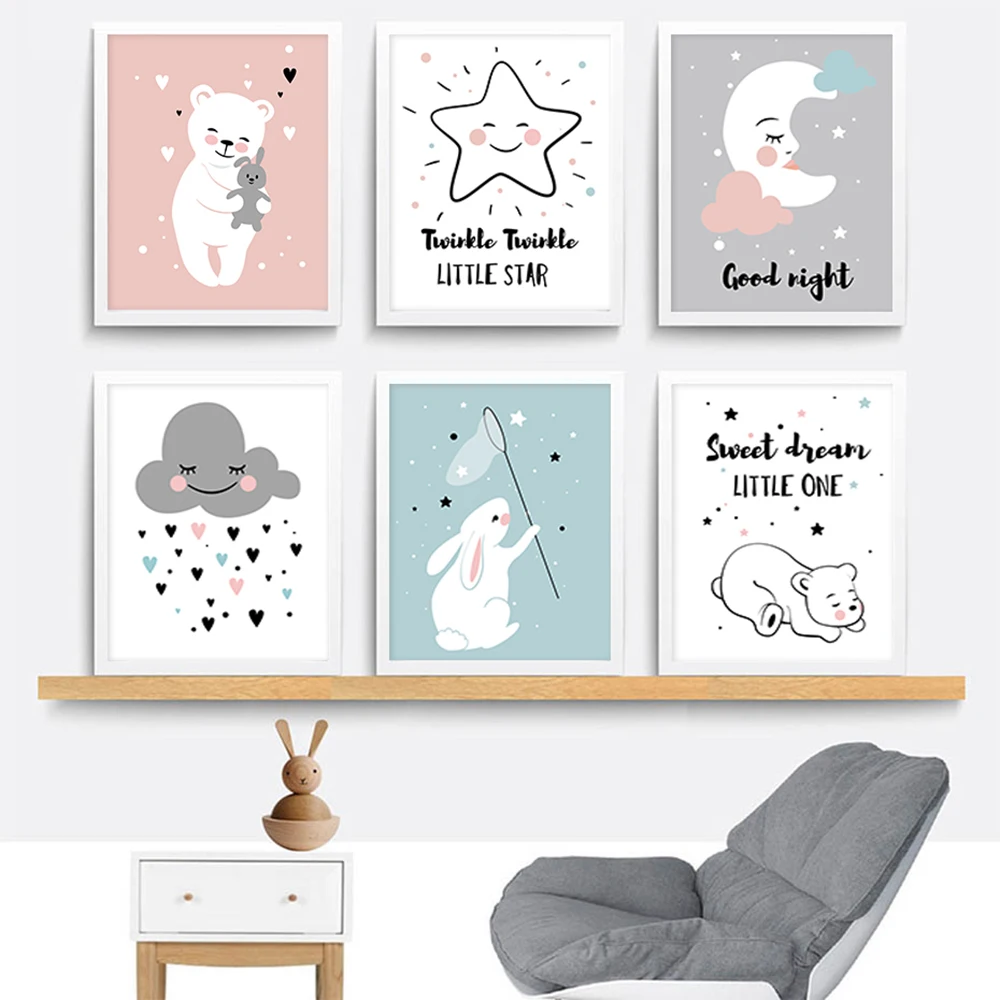 Cute Moon Star Nursery Wall Art Rabbit Canvas Posters Prints Cartoon Painting Nordic Kids Decoration Picture Baby Bedroom Decor
Cute Moon Star Nursery Wall Art Rabbit Canvas Posters Prints Cartoon Painting Nordic Kids Decoration Picture Baby Bedroom Decor