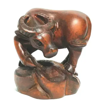CQ051 - 2" Hand Carved Boxwood Netsuke Figurine Carving: Buffalo Ox 
CQ051 - 2" Hand Carved Boxwood Netsuke Figurine Carving: Buffalo Ox