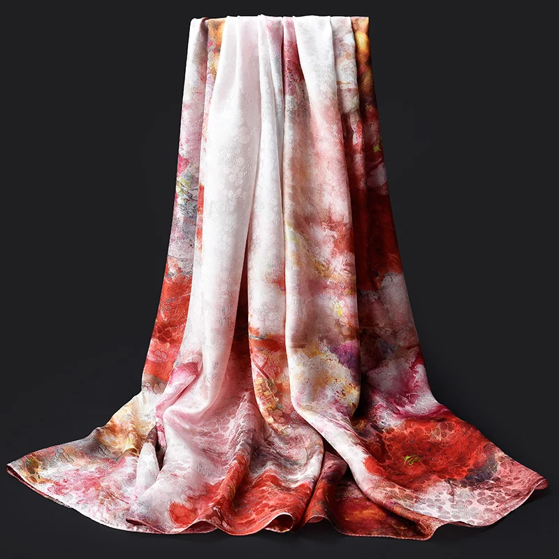 

100% Real Silk Scarf Women Hollow Out Jacquard Silk Echarpe Shawls,Wraps Ladies Foulard Femme Hangzhou Pure Silk Scarves Long