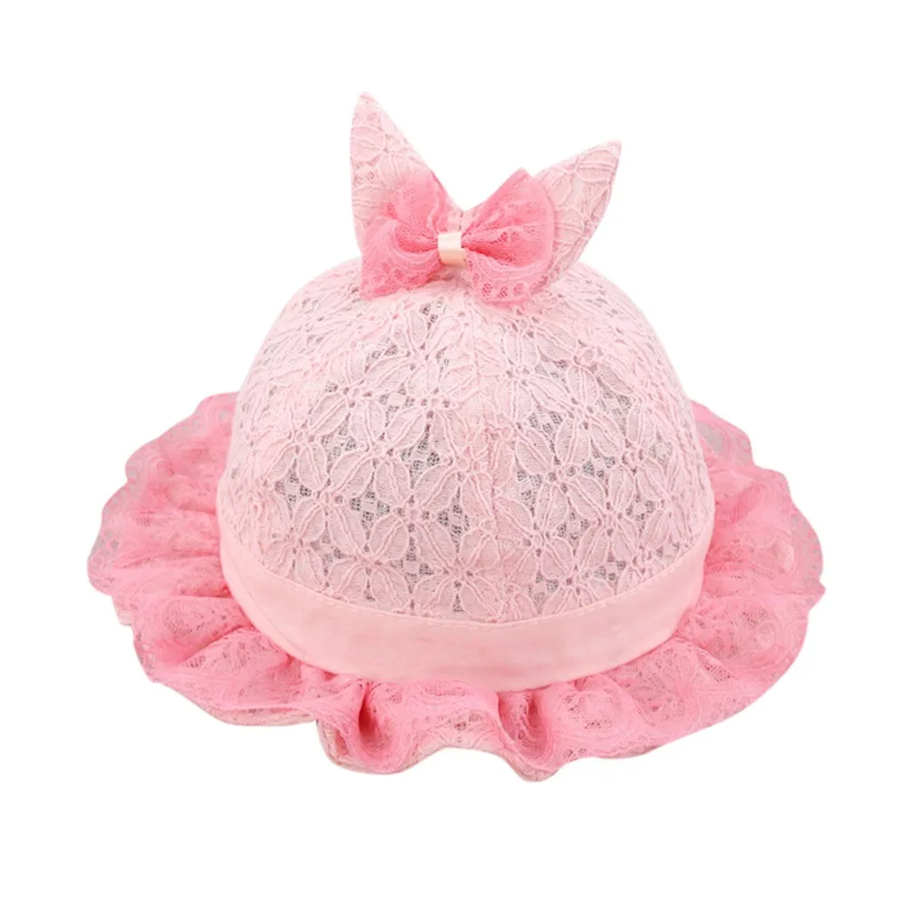 Flower Baby Princess Hat Lace Rabbit Ear Hollow Infant Kids Beach Bucket Hats Toddler Girls Sun Hats Children Trip Caps