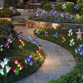 Garden Stake Lights Multi-color Solar Powered With 4 Lily Flower For Backyard LED IP65 Waterproof
Garden Stake Lights Multi-color Solar Powered With 4 Lily Flower For Backyard LED IP65 Waterproof
