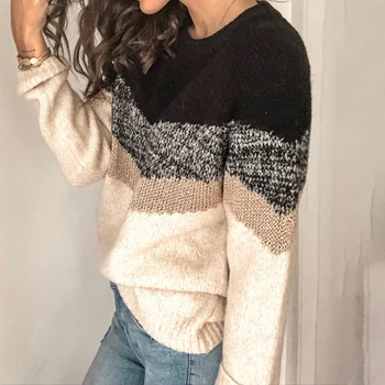 Women's Contrast Stitching Sweater Fashion Color Stitching Long Sleeve Tops Loose Knit Sweater jersey mujer lovely Casual Soft 
Women's Contrast Stitching Sweater Fashion Color Stitching Long Sleeve Tops Loose Knit Sweater jersey mujer lovely Casual Soft