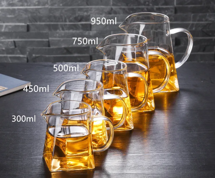 Description Picture 2 of itemHeat-Resistant Clear Glass Tea Pitcher, Square Creative Chinese Tea Set Accessory, Chahai, Milk Glass Coffee Pot, Water Jug