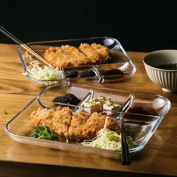 Glass grid heat resistant food grade toughened glass fruit plate microwave oven heating separated dish tableware 
Glass grid heat resistant food grade toughened glass fruit plate microwave oven heating separated dish tableware