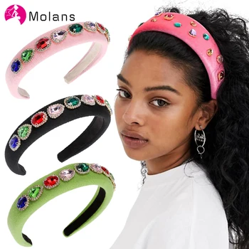 

Molans Reclaimed Vintage Inspired Headband with Gems Baroque Thick Sponge Rhinestones Embellished Hairbands Women Wide Headbands