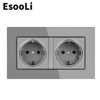 EsooLi Grey 16A Double EU Standard Wall Socket Crystal Glass Panel Power Outlet Grounded With Child Protective Door
EsooLi Grey 16A Double EU Standard Wall Socket Crystal Glass Panel Power Outlet Grounded With Child Protective Door