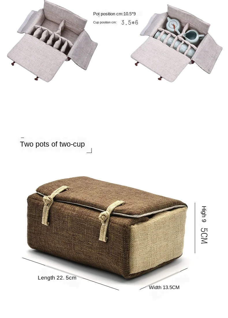 Description Picture 5 of itemOutdoor Travel Teaware Storage Bag Linen Material Tea Cozies Portable For 2 Teapots 2/4/6 Cups Buckle Design Hand Bag ZH559