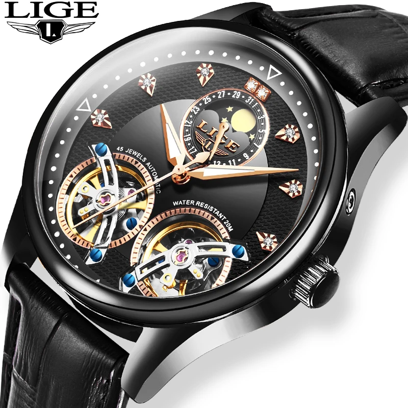 LIGE 2020 New automatic mechanical watch men Tourbillon Sport Clock fashion business mens watches reloj automatico de hombre+Box | Наручные