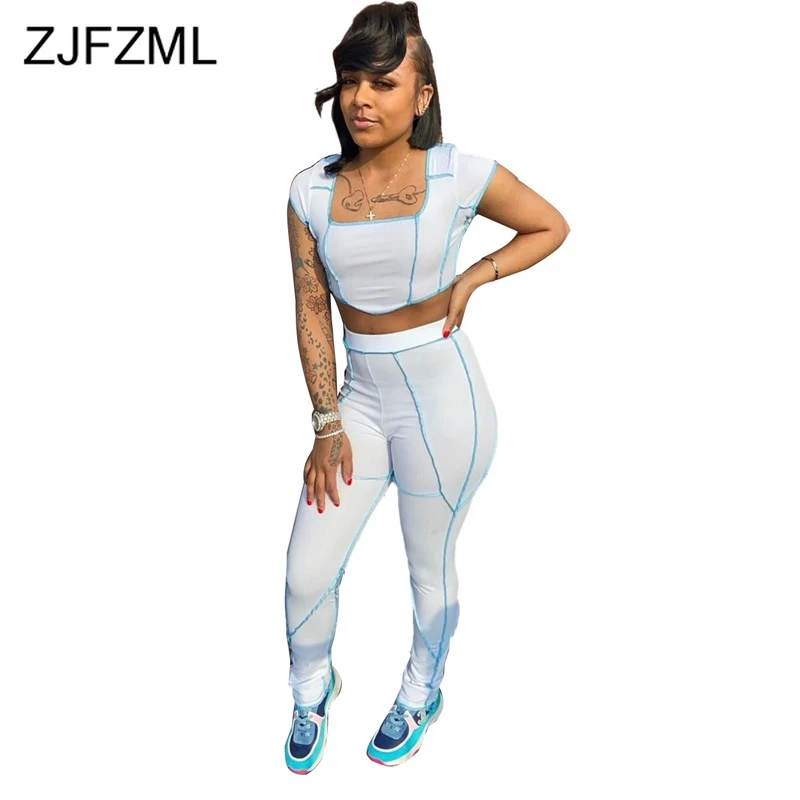 Striped Spliced Two Piece Outfit Women Clothes 2020 Square Collar Short Sleeve Crop Top And Fitness Leggings Casual Sweat Suits
Striped Spliced Two Piece Outfit Women Clothes 2020 Square Collar Short Sleeve Crop Top And Fitness Leggings Casual Sweat Suits