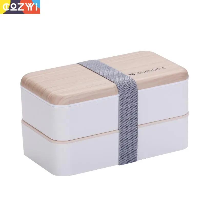 

1200ml Large Capacity Lunchbox Wooden Cap 2 Compartments With Spoon Kids Office Outdoor Picnic Bento Box Food Container
