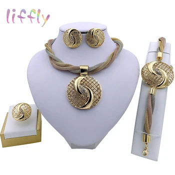 Liffly African Nigerian Wedding Jewelry Set Necklace Bracelet Earring Ring for Women Party Dubai Gold Jewelry Sets 
Liffly African Nigerian Wedding Jewelry Set Necklace Bracelet Earring Ring for Women Party Dubai Gold Jewelry Sets
