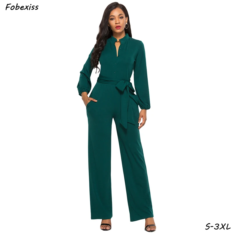 Rompers Womens Jumpsuit Fall 2019 Long SLeeve Elegant Green Jumpsuit Women Plus Size Sashes Pocket Overalls Women Dropshipping
Rompers Womens Jumpsuit Fall 2019 Long SLeeve Elegant Green Jumpsuit Women Plus Size Sashes Pocket Overalls Women Dropshipping