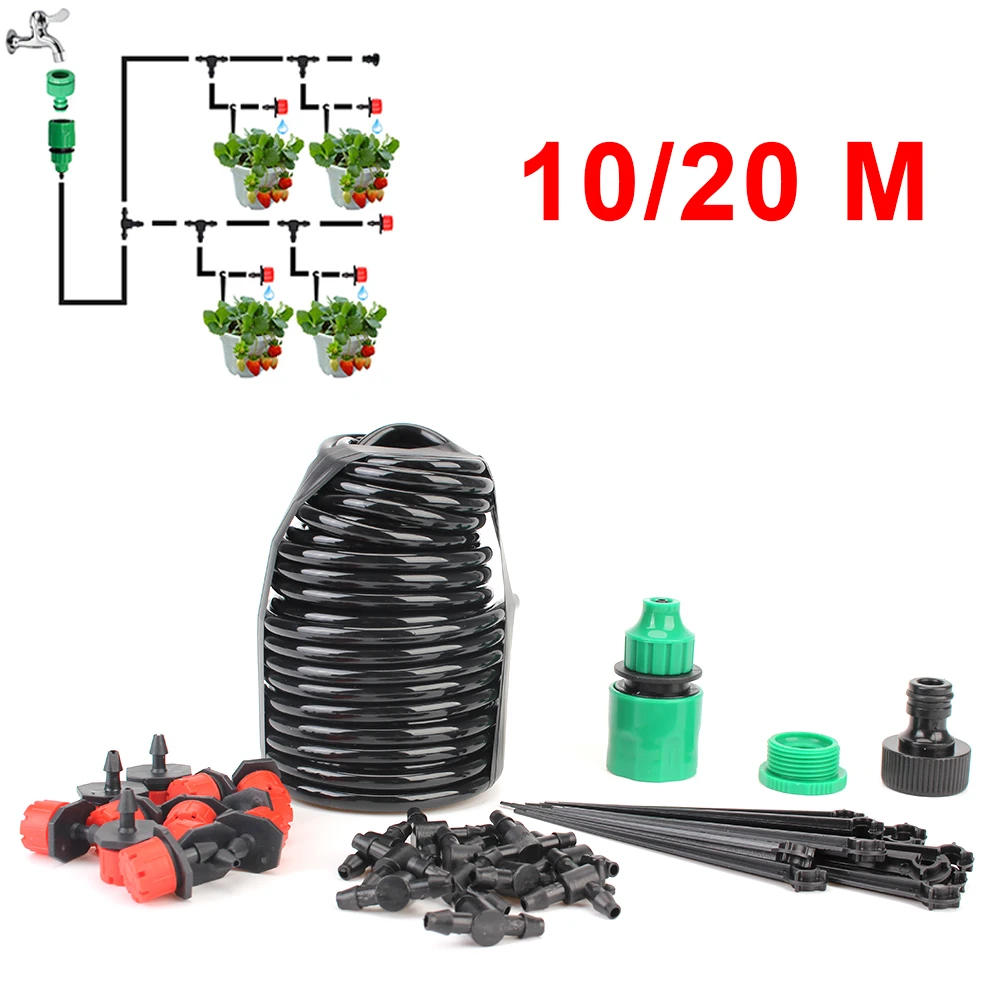 

With Adjustable Drippers Garden Hose Micro Drip Irrigation System Automatic Watering DIY Misting Watering Kits 10M-20M