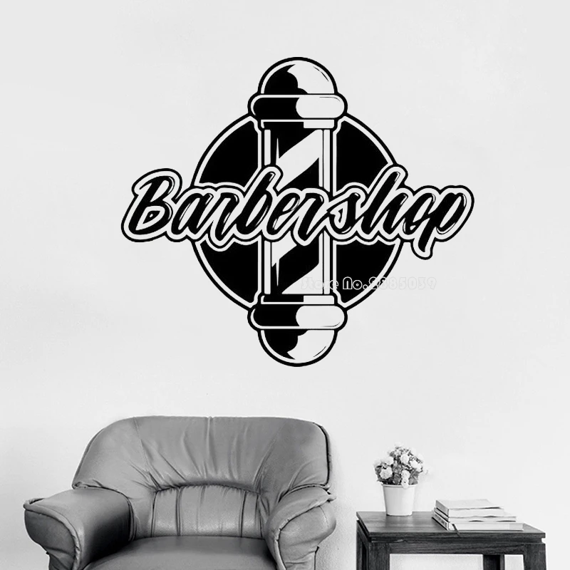 Cartoon Sticker Barber Shop Wall Decal For Hair Salon Logo Sign Haircut Room Stickers Wallpaper Mural LL707 | Дом и сад