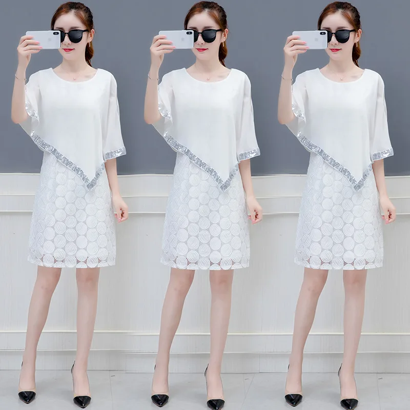 Chiffon Dress WOMEN'S Dress 2019 Spring Summer New Style Lace Young Woman off-Shoulder Slimming Medium-length Mock Two-Piece Ski
Chiffon Dress WOMEN'S Dress 2019 Spring Summer New Style Lace Young Woman off-Shoulder Slimming Medium-length Mock Two-Piece Ski