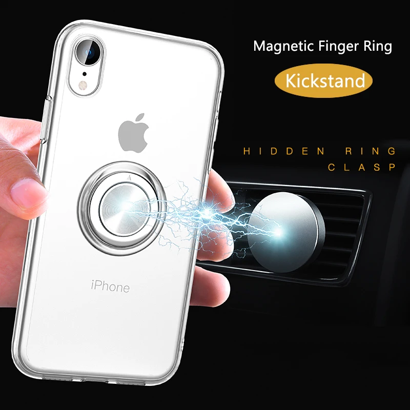 Фото Чехол-подставка для iPhone XS Max XR X 8 7 6 6S Plus силиконовый прозрачный с