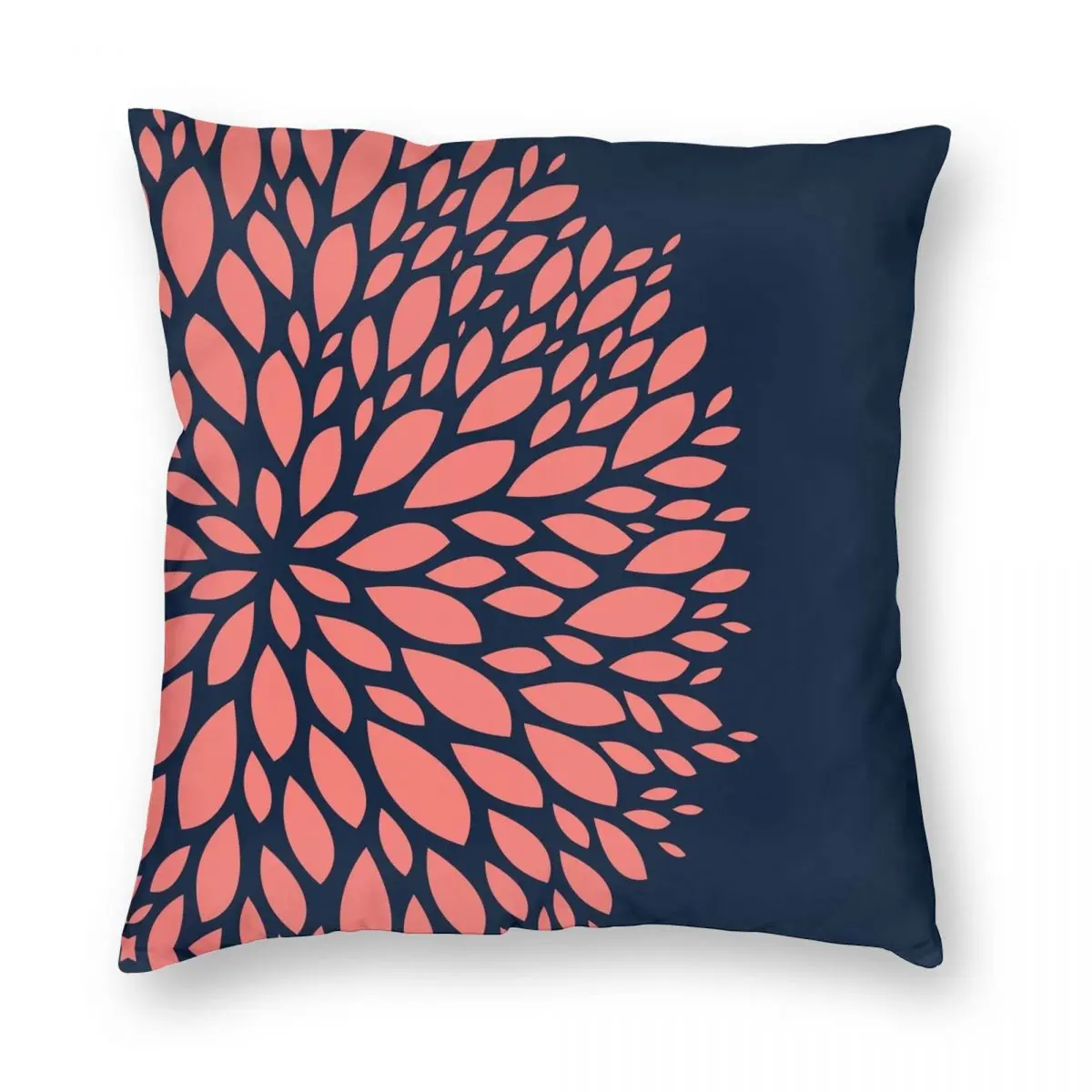 

Navy Blue And Coral Flower Square Pillowcase Polyester Linen Velvet Printed Zip Decorative Pillow Case Car Cushion Cover 18"