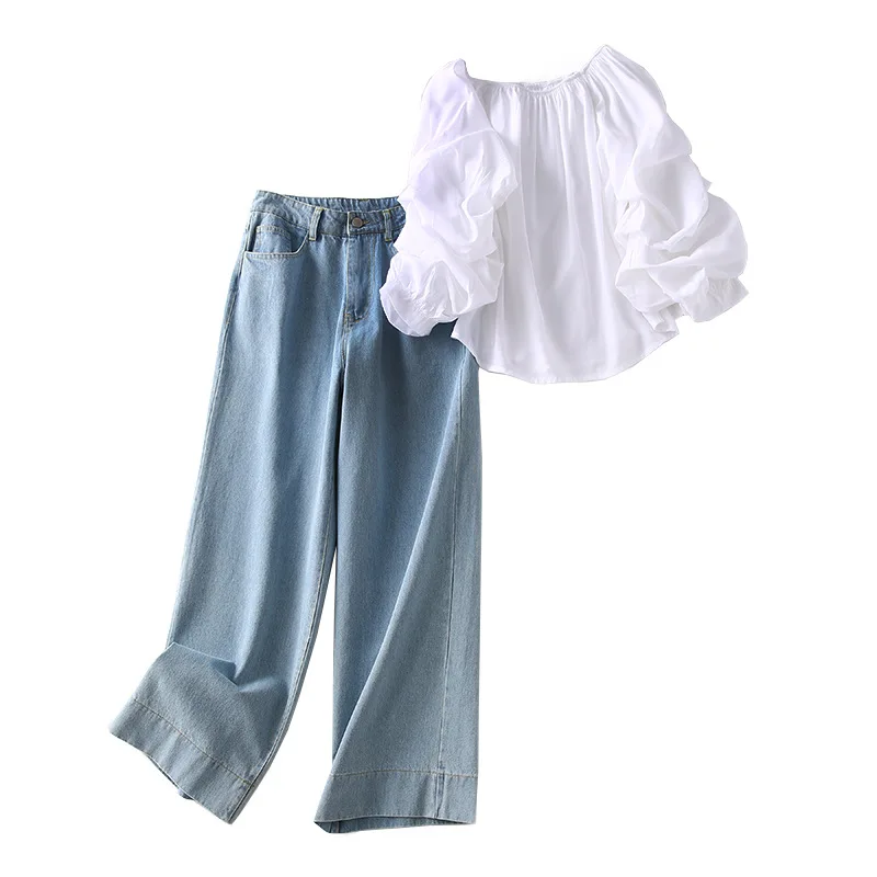 A Generation-Horizontal Neck off-Shoulder Shirt High-waisted Cowboy Loose Pants Two-Piece Set Entity
A Generation-Horizontal Neck off-Shoulder Shirt High-waisted Cowboy Loose Pants Two-Piece Set Entity