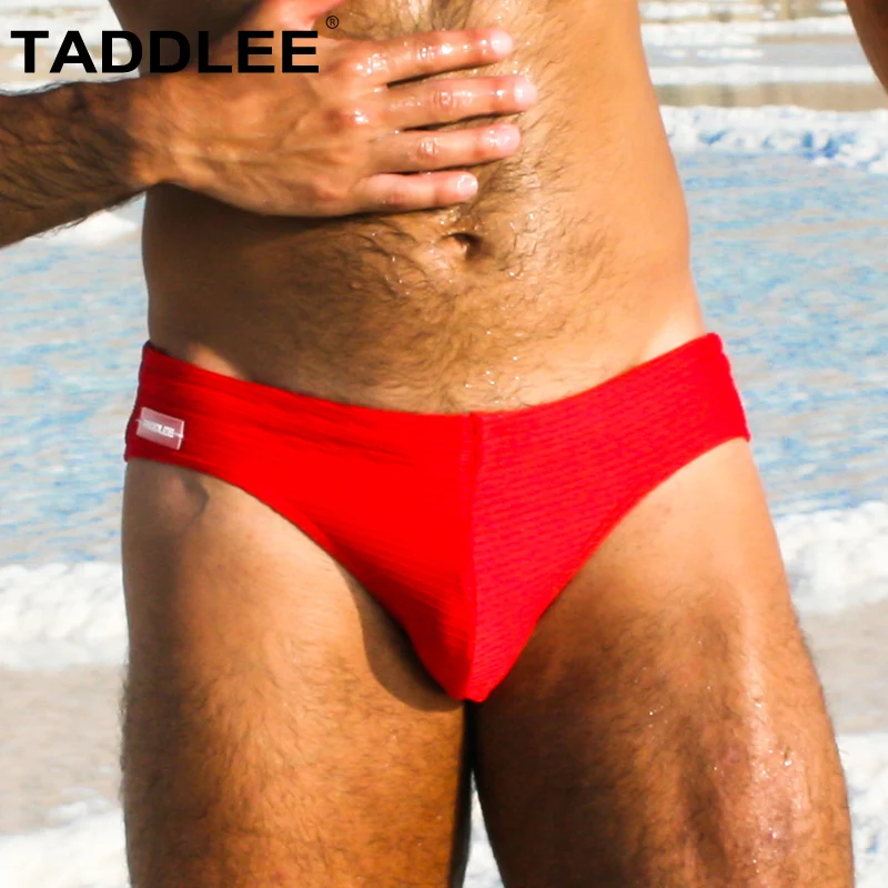 

Taddlee Brand Men's Swim Brief Bikini Sexy Swimwear Red Solid Color Swimsuits Bathing Suits Trunks Surfing Boxer Board Shorts