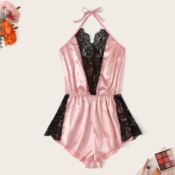 Sexy Hanging Neck Siamese Women's Deep V Lace Onesies Lace Satin Stitching Pink Underwear dropshipping
Sexy Hanging Neck Siamese Women's Deep V Lace Onesies Lace Satin Stitching Pink Underwear dropshipping