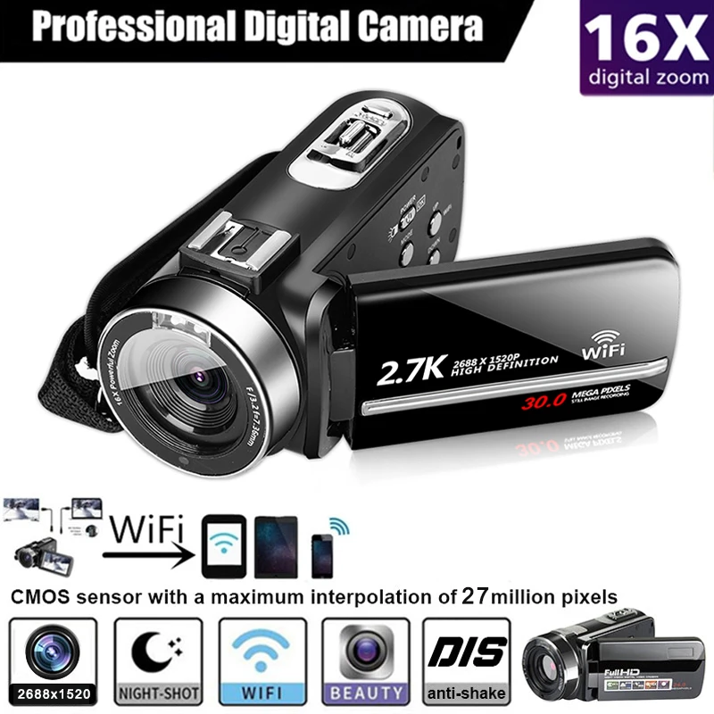 Professional Digital Camera 2688x1520 Full HD Night Vision 3.0in LCD Screen Cameras Video Camcorder Mini DV Home Cam 1500mah
Professional Digital Camera 2688x1520 Full HD Night Vision 3.0in LCD Screen Cameras Video Camcorder Mini DV Home Cam 1500mah