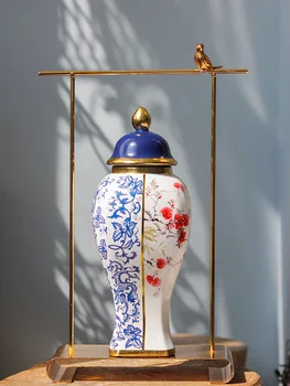Modern Blue And White Porcelain Vase With Gold Metal Bird Statue Holder Decor Home Furnishing Hotel Livingroom Desk Ceramic Jar
Modern Blue And White Porcelain Vase With Gold Metal Bird Statue Holder Decor Home Furnishing Hotel Livingroom Desk Ceramic Jar