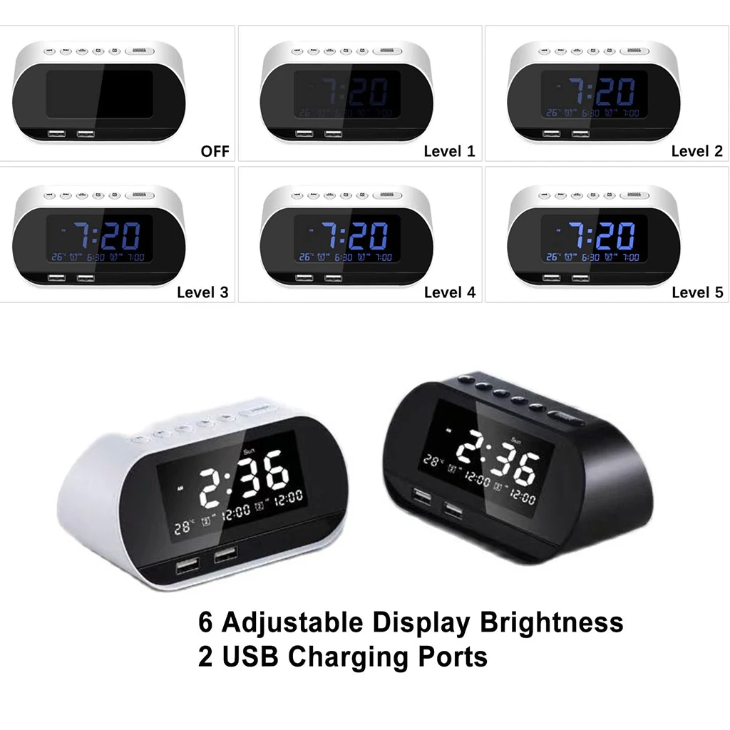 Large Screen Digital FM Radio Alarm Clock LCD Display Dual USB Charger Multifunctional Adjustable Brightness Snooze Function
Large Screen Digital FM Radio Alarm Clock LCD Display Dual USB Charger Multifunctional Adjustable Brightness Snooze Function
