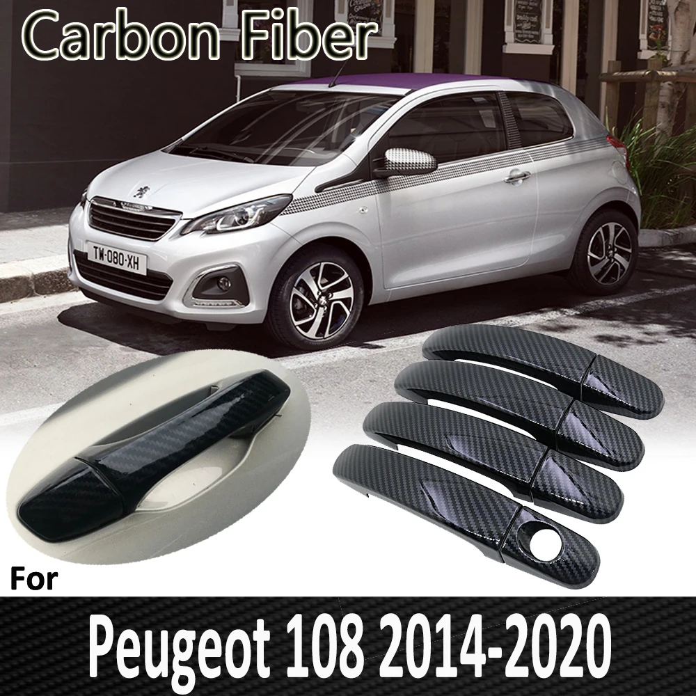 Фото Черное углеродное волокно для Peugeot 108 2014 ~ 2020 2015 2016 2017 2019 крышка ручки двери Sricker