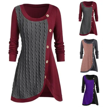 Sweater Plus Size Women O-Neck Long Sleeve Solid Botton Pachwork Asymmetric Tops Sweater Ropa Mujer Irregular Pull 12.7
Sweater Plus Size Women O-Neck Long Sleeve Solid Botton Pachwork Asymmetric Tops Sweater Ropa Mujer Irregular Pull 12.7