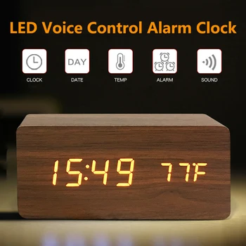 Wooden Digital LED Alarm Clock Voice Control USB/AAA Powered Electronic Table Clock Multifunction Temperature Desk Watch Decor
Wooden Digital LED Alarm Clock Voice Control USB/AAA Powered Electronic Table Clock Multifunction Temperature Desk Watch Decor