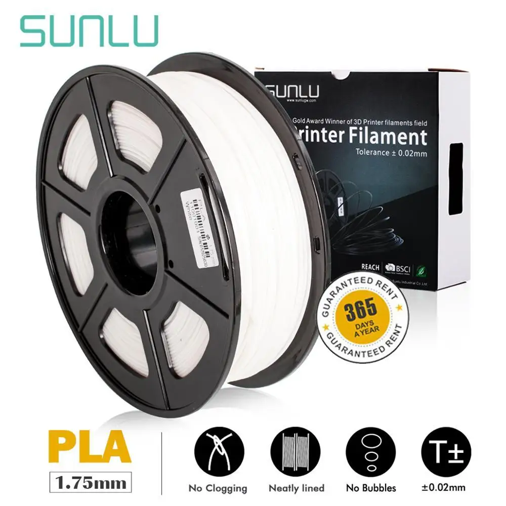 SUNLU PLA 3D PLA Printer Filament 1.75MM 1KG/Roll 2,2lb Spool PLA Filament Accuracy+/-0.02mm for 3D Printer and 3D Pen