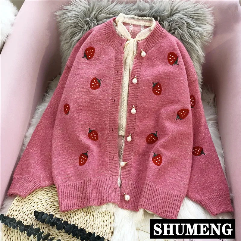 Academic Style Korean Strawberry Embroidery Knitted Cardigan Women's Spring and Autumn Casual Sweater Coat Loose Knitwear
Academic Style Korean Strawberry Embroidery Knitted Cardigan Women's Spring and Autumn Casual Sweater Coat Loose Knitwear