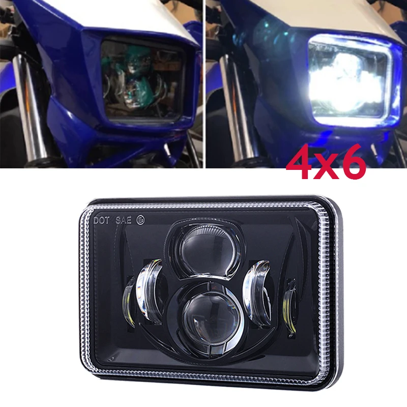 

1pc 4x6" LED Projector Headlight With DRL For Honda XR650 XR250 XR400 Suzuki DRZ Black 4x6 inch H4 Headlamp For TOYOTA FORD