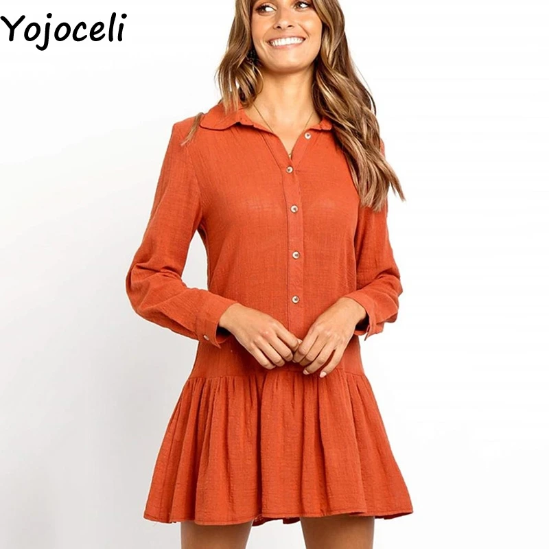 Yojoceli Loose casual button dress shirt women Autumn basic ruffle short dress female Beach cotton mini dress vestidos
Yojoceli Loose casual button dress shirt women Autumn basic ruffle short dress female Beach cotton mini dress vestidos