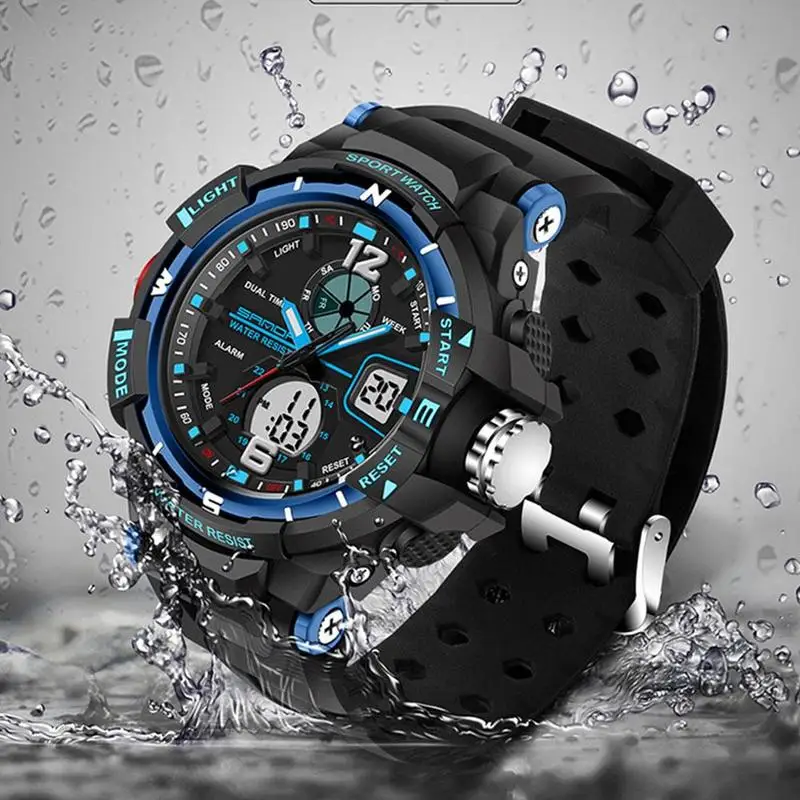 SANDA Double Display Cold Light Electronic Watch Waterproof And Shockproof Multi-function Mountaineering Men's Led Sport Watches
SANDA Double Display Cold Light Electronic Watch Waterproof And Shockproof Multi-function Mountaineering Men's Led Sport Watches