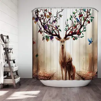 Elk Decor Shower Curtain,Small Elk Bird Mother Elk Horns Like a Tree Full of Apples Grapes,Fabric Bathroom Decor Set with
Elk Decor Shower Curtain,Small Elk Bird Mother Elk Horns Like a Tree Full of Apples Grapes,Fabric Bathroom Decor Set with