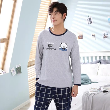 2018 Autumn Winter Cotton Pajama Set for Men Long Sleeve Cartoon Pyjama Male Casual Plaid Pants Homewear Loungewear Home Clothes 
2018 Autumn Winter Cotton Pajama Set for Men Long Sleeve Cartoon Pyjama Male Casual Plaid Pants Homewear Loungewear Home Clothes