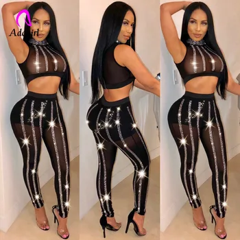 Crystal 2020 Rhinestone Stripe Women 2 Piece Sets O-Neck Top + Pants Mesh Matching Set Night Club Party Tracksuit Sparkly Outfit
Crystal 2020 Rhinestone Stripe Women 2 Piece Sets O-Neck Top + Pants Mesh Matching Set Night Club Party Tracksuit Sparkly Outfit