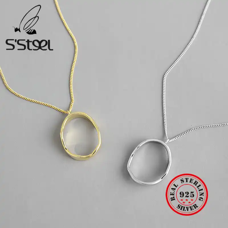 ssteel 925 sterling silver pendant necklace ellipse gold chain