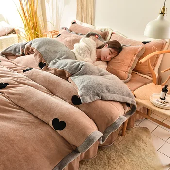 Autumn Winter Fleece Bedding Set 4pcs Cashmere Warm Duvet Cover Sheets Pillowcase Princess Flannel Quilt Cover Thick Warm Love 
Autumn Winter Fleece Bedding Set 4pcs Cashmere Warm Duvet Cover Sheets Pillowcase Princess Flannel Quilt Cover Thick Warm Love