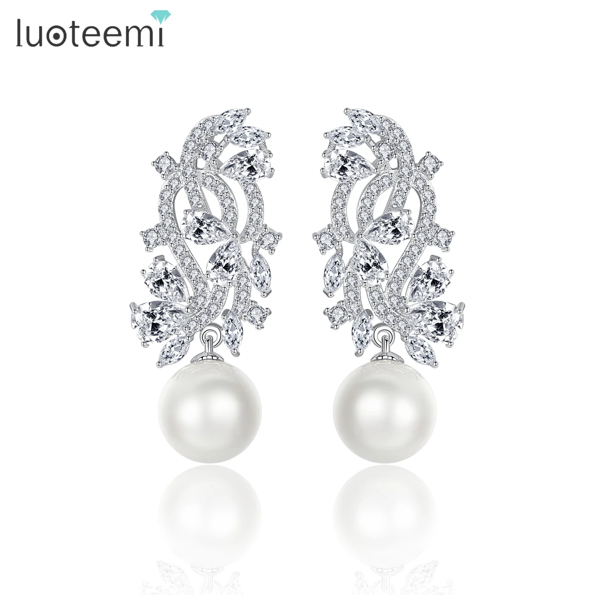 

LUOTEEMI Brand New Cubic Zirconia Women's Simulated-Pearl Fashion Wedding Party Jewelry Wedding Bridal Accessories Wholesale