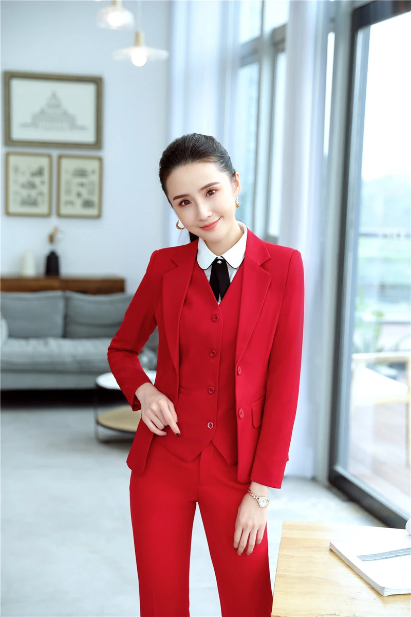 Formal Uniform Designs Pantsuits with 3 Piece Sets Jackets and Pants and Vest & Waistcoat for Ladies Office Professional Blazers
Formal Uniform Designs Pantsuits with 3 Piece Sets Jackets and Pants and Vest & Waistcoat for Ladies Office Professional Blazers