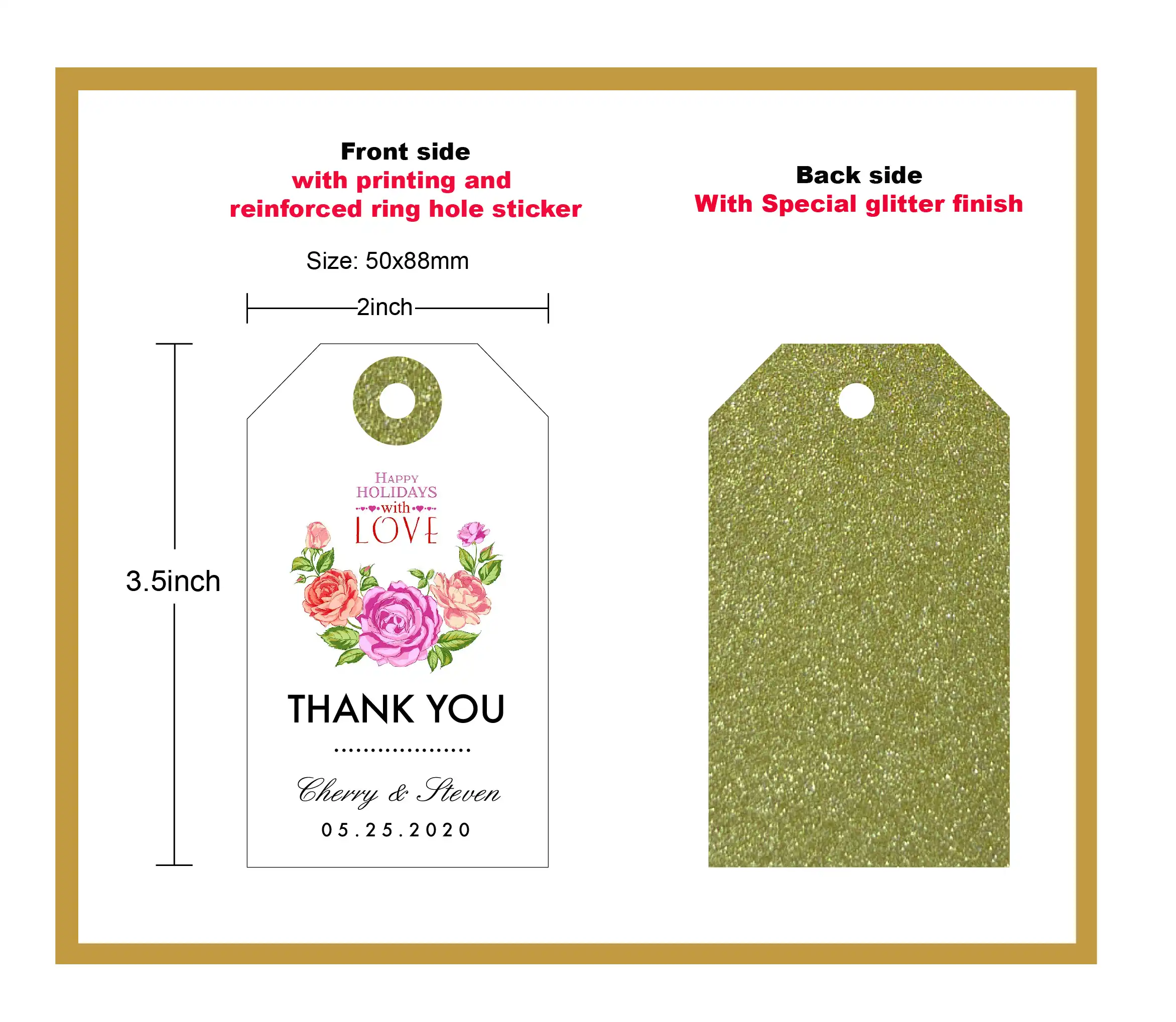 garland in holiday wedding thank you gift tag with personalized