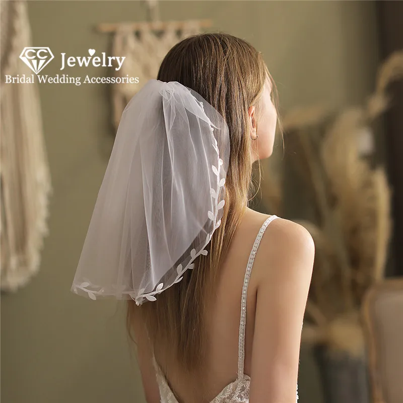 

CC Short Veils Wedding Hair Accessory for Women Bridal Headdress Engagement Jewelry Leaf Shape Hairwear Blusher Veil Party V804