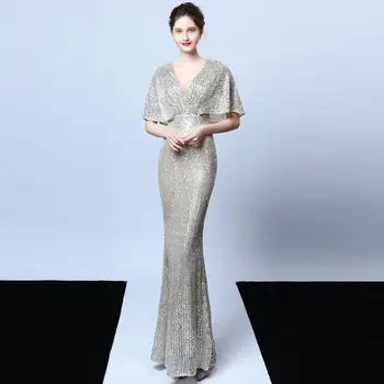 

платье Banquet evening dress 2019 new high-end atmosphere gas field queen sexy fishtail annual meeting host sequins long section