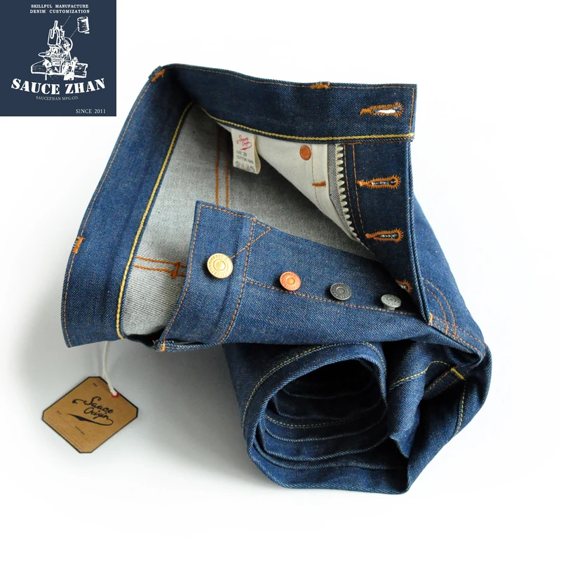Фото Мужские облегающие джинсы SauceZhan синие зауженные с отворотами из - купить