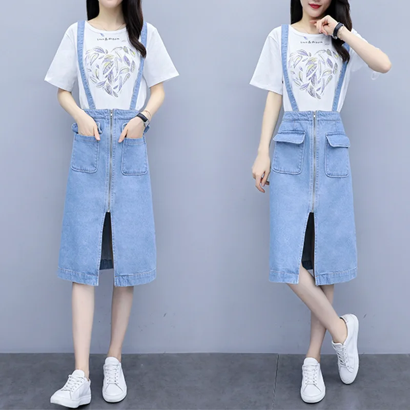 2019 Summer New Style Korean-style Large Size Dress Large GIRL'S Printed T-shirt + Cowboy Suspender Skirt Two-Piece Set
2019 Summer New Style Korean-style Large Size Dress Large GIRL'S Printed T-shirt + Cowboy Suspender Skirt Two-Piece Set
