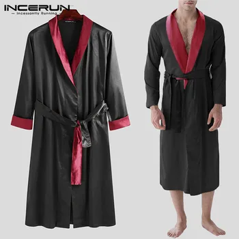 Fashion Men Robes V Neck Long Sleeve Comfortable Patchwork Kimono Sleepwear Soft Bathrobes Mens Nightgown Homewear INCERUN S-5XL 
Fashion Men Robes V Neck Long Sleeve Comfortable Patchwork Kimono Sleepwear Soft Bathrobes Mens Nightgown Homewear INCERUN S-5XL
